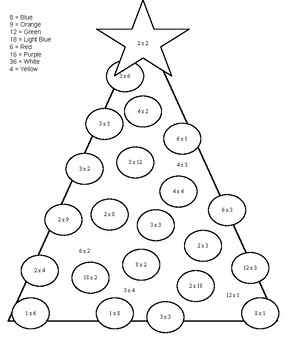 Christmas Tree Color by number (Basic Multiplication) by Ashley Stoltz
