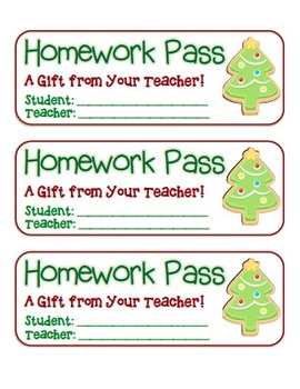 Preview of “Christmas Tree Cookie” Homework Pass –Holiday FUN! (full color version)
