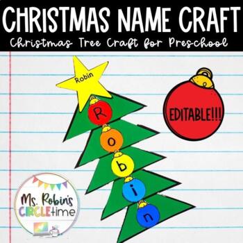 Preview of Christmas Tree Craft for Preschool - EDITABLE Name Craft