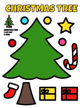 Christmas Tree Cut and Paste Craft Coloring Worksheets for Kids | TPT