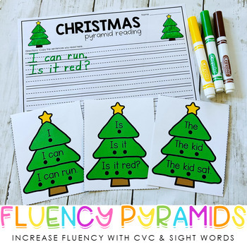 Preview of Christmas Tree Fluency Pyramids - Sentence Pyramids - Reading Fluency Drills
