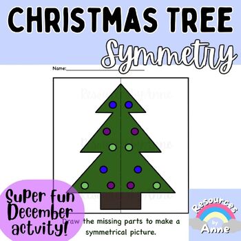 Preview of Christmas Tree Lines of Symmetry Drawing Activity | December Math