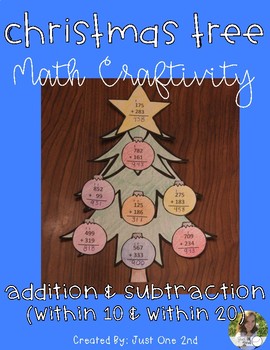 Preview of Christmas Tree Math Craftivity: Addition & Subtraction (Within 10 & Within 20)
