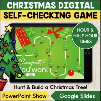 Preview of Christmas Tree Math Digital Game Math Centers Telling Time Hour and Half Hour