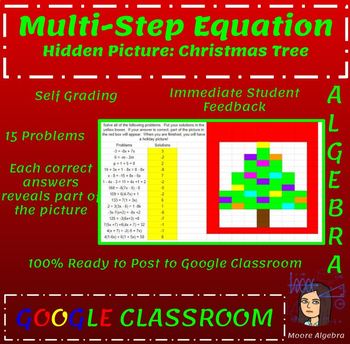 Preview of Christmas Math Multi-step Equations Activity - Google Classroom Ready!