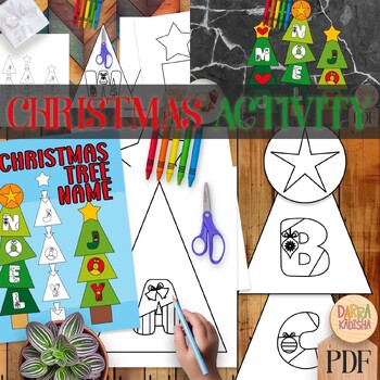 Preview of Christmas Tree Name Craft for Bulletin Board - December Coloring Activities