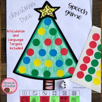 Preview of Christmas Tree Speech Therapy Dice Game with Articulation and Language Goals