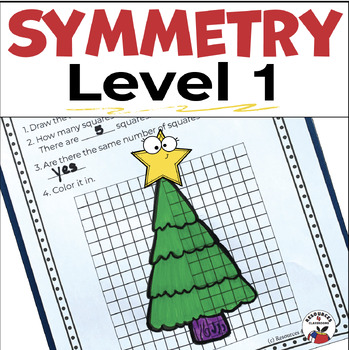 Preview of Christmas Tree Symmetry | Christmas Math Worksheets | Level 1