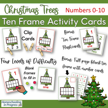 Christmas Tree 10 Frame Cards Preschool-Kindergarten Mental Math flashcards. 