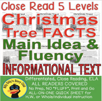 Preview of Christmas Trees CLOSE READING 5 LEVELED PASSAGES Main Idea Fluency TDQs & More
