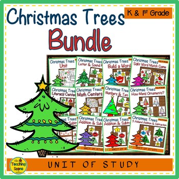 Preview of Christmas Trees Themed Literacy & Math Bundle