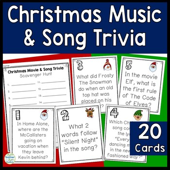 Preview of Christmas Trivia Game: Christmas Trivia Questions (20 Music & Song Trivia Cards)