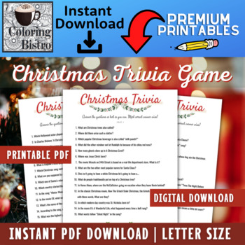 Preview of Christmas Trivia Printable Games, Christmas Trivia Game, 45 questions, answers