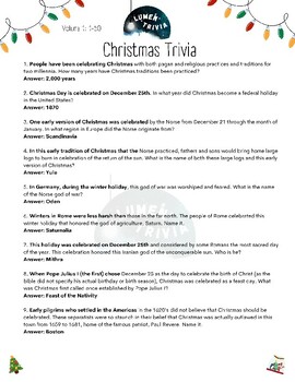 Preview of Christmas Trivia With Answers (Volume 1)