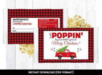 Editable Christmas Microwave Popcorn Wrappers, Favor Bags