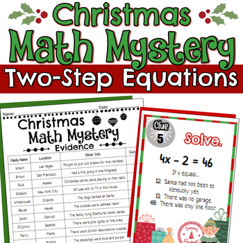 Preview of Christmas Two Step Equations Math Mystery Activity - 2 Step Equation Practice