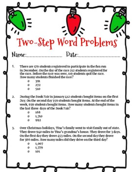 Preview of Christmas Two-Step Word Problems (Sample)