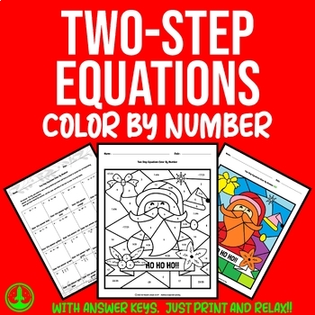 Preview of Christmas Math Color by Number: Two-step Equations Christmas 6th 7th 8th Grades