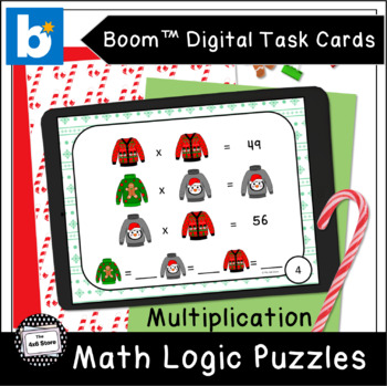 Preview of Christmas Ugly Sweater Math Logic Puzzles Multiplication Boom Cards