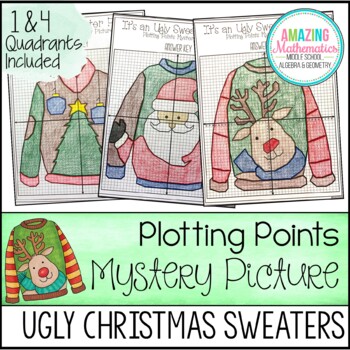Preview of Christmas Math Activity - Ugly Sweaters Plotting Points - Mystery Picture
