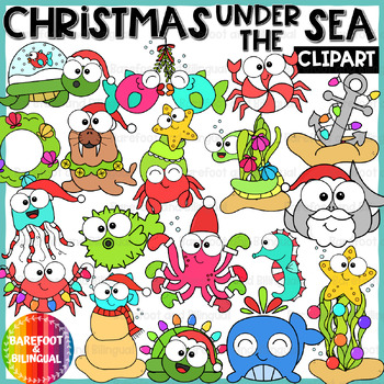 Preview of Christmas Under the Ocean Clipart - Christmas Animal Clipart