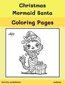 Preview of Christmas Under the Sea, Mermaid Santa, coloring page