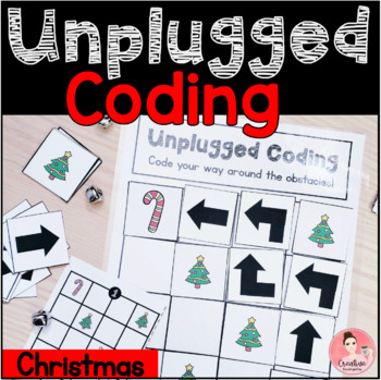 Preview of Christmas Unplugged Coding Activity for Beginners (English and French)