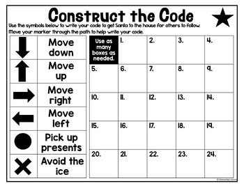 christmas coding unplugged worksheets differentiated by elementary island