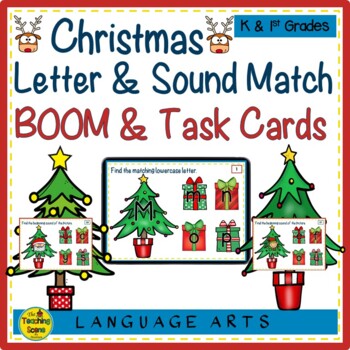 Preview of Christmas Upper & Lowercase Letters & Sounds Match BOOM & Task Cards