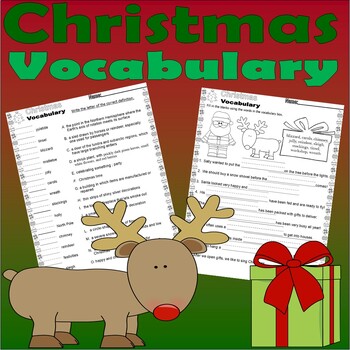 Preview of Christmas Vocabulary Activities Worksheets NO PREP Definitions & Sentences