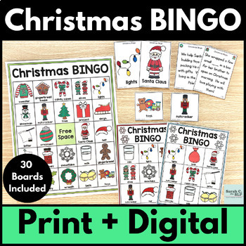 Preview of Christmas Vocabulary Bingo Game with Riddles or Inference Clues for Language