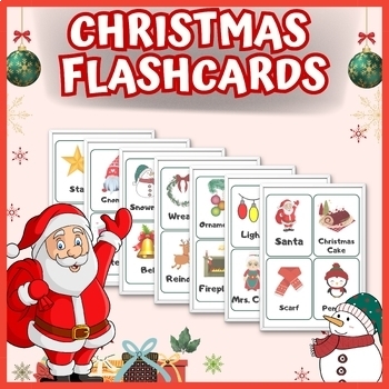 Preview of Christmas Vocabulary Center Flashcards - For Kindergarten - Large And Printable