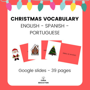 Preview of Christmas Vocabulary - English, Spanish, Portuguese - Google Slides