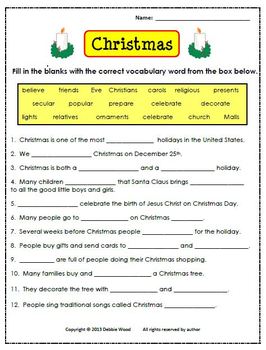 Christmas Vocabulary & Grammar Review by Debbie Wood | TPT