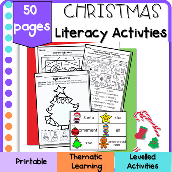 Preview of Christmas Vocabulary Literacy Pack: Learning Games, Writing, Reading, Spelling