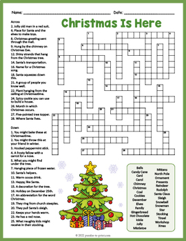 Christmas Crossword Puzzle Worksheet By Puzzles To Print Tpt