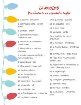 Christmas Vocabulary Spanish-English Word List (Navidad) by Speaking Latino