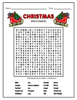 Christmas Vocabulary Word Search Puzzle Worksheet - Holiday Fun!