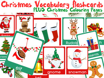 Preview of Christmas Vocabulary picture Flashcards, ELA word cards, Kindergarten Bundle
