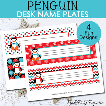 Christmas Winter Penguin Desk Name Plates by Pink Posy Paperie | TpT