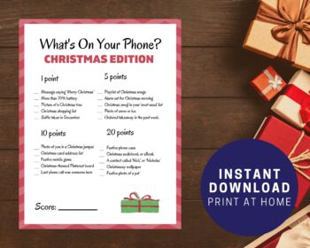 Preview of Christmas What's On Your Phone? Party Game for High Schoolers and Staff