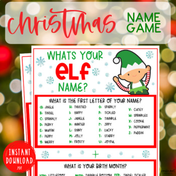 Christmas Whats Your Elf Name Activity | Holiday Seasonal Brain Break Game