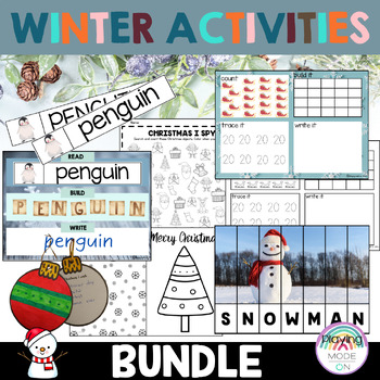 Preview of Winter Activities for Kindergarten-Numbers, Vocabulary and more