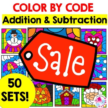 Preview of BACK TO SCHOOL Color by Number Code Addition and Subtraction Coloring Pages
