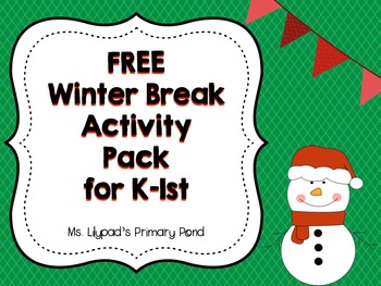 Preview of Christmas / Winter Break Homework Pack for Kindergarten or 1st Grade (Free)