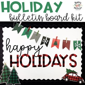 Preview of Christmas & Winter Bulletin Board or Door Decor - Buffalo Check Theme