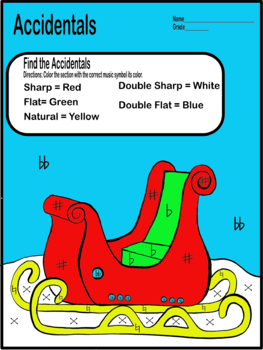 Preview of Christmas/Winter Color by Music Sleigh Worksheet (Accidentals)