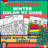 Christmas / Winter Color by code (number) (Sight word prac