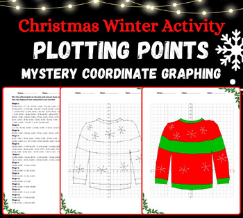 Preview of Christmas Winter Coordinate graphing Mystery Pictures Plotting Points No Prep