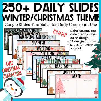 Preview of Christmas & Winter Daily Slides Template | Modern Boho Cute Preppy Neutral 250+